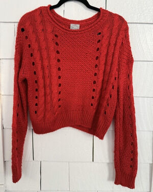 The Slope Brooklyn NY Women's S Red Cable Knit Cropped Sweater Boho Indie Cozy